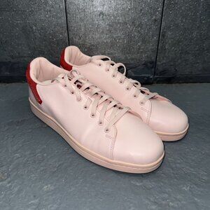 RAF SIMONS 'ORION' light pink leather red heel logo accent low top sneakers